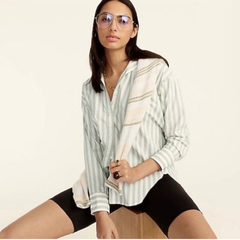 J. Crew Relaxed-Fit Washed Cotton Poplin Shirt in Bold Stripe White Size 12 NWT